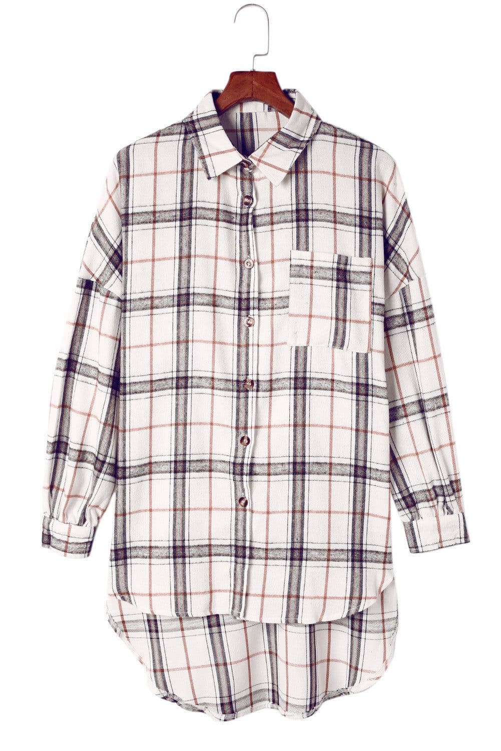 image-White Oversized Plaid Pattern Shacket with Slits