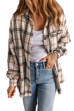 image-White Oversized Plaid Pattern Shacket with Slits