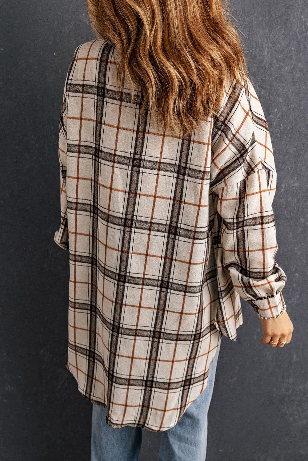image-White Oversized Plaid Pattern Shacket with Slits
