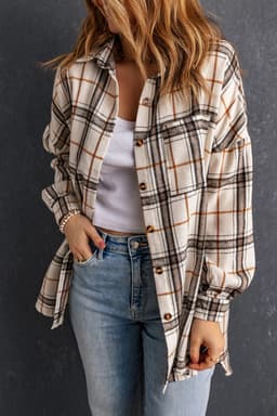 image-White Oversized Plaid Pattern Shacket with Slits