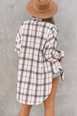 image-White Oversized Plaid Pattern Shacket with Slits