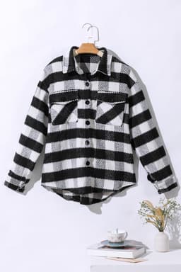 image-Black Plaid Textured Flap Pocket Shacket