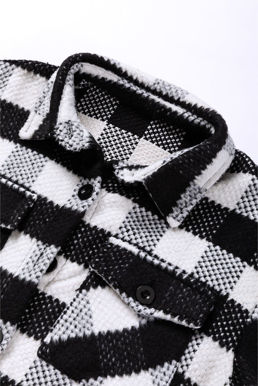 image-Black Plaid Textured Flap Pocket Shacket