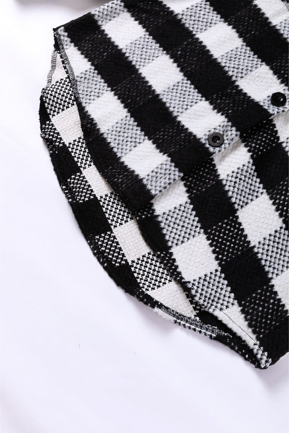 image-Black Plaid Textured Flap Pocket Shacket