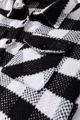 image-Black Plaid Textured Flap Pocket Shacket