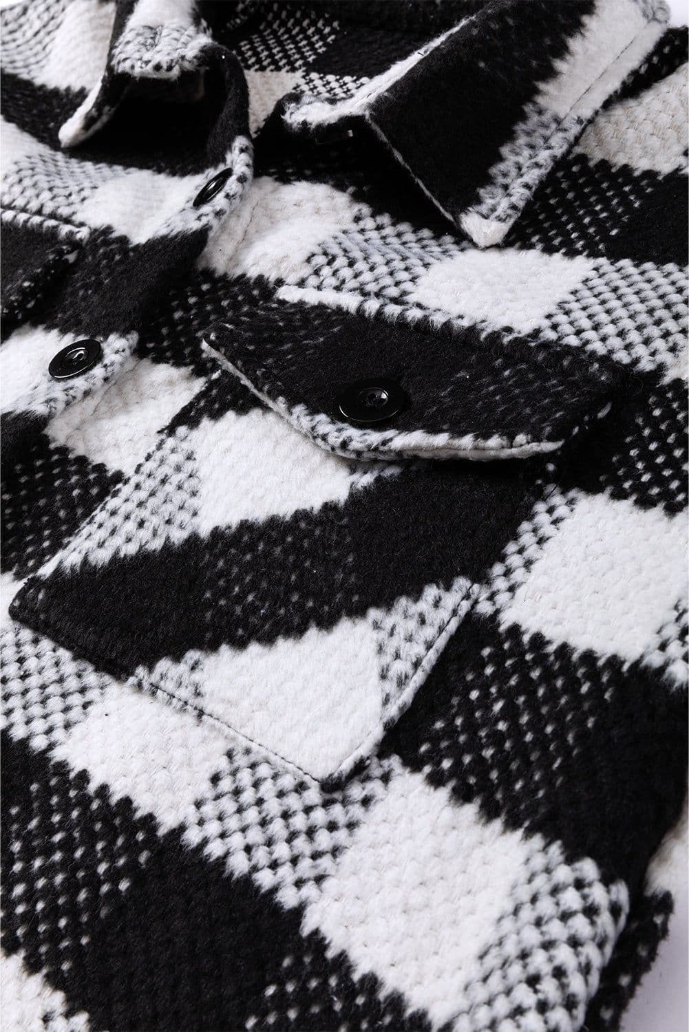 image-Black Plaid Textured Flap Pocket Shacket