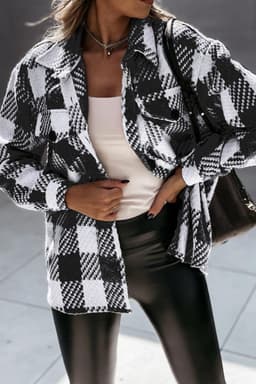image-Black Plaid Textured Flap Pocket Shacket