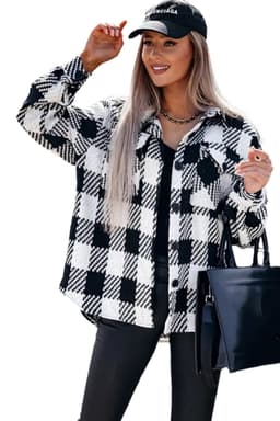 image-Black Plaid Textured Flap Pocket Shacket