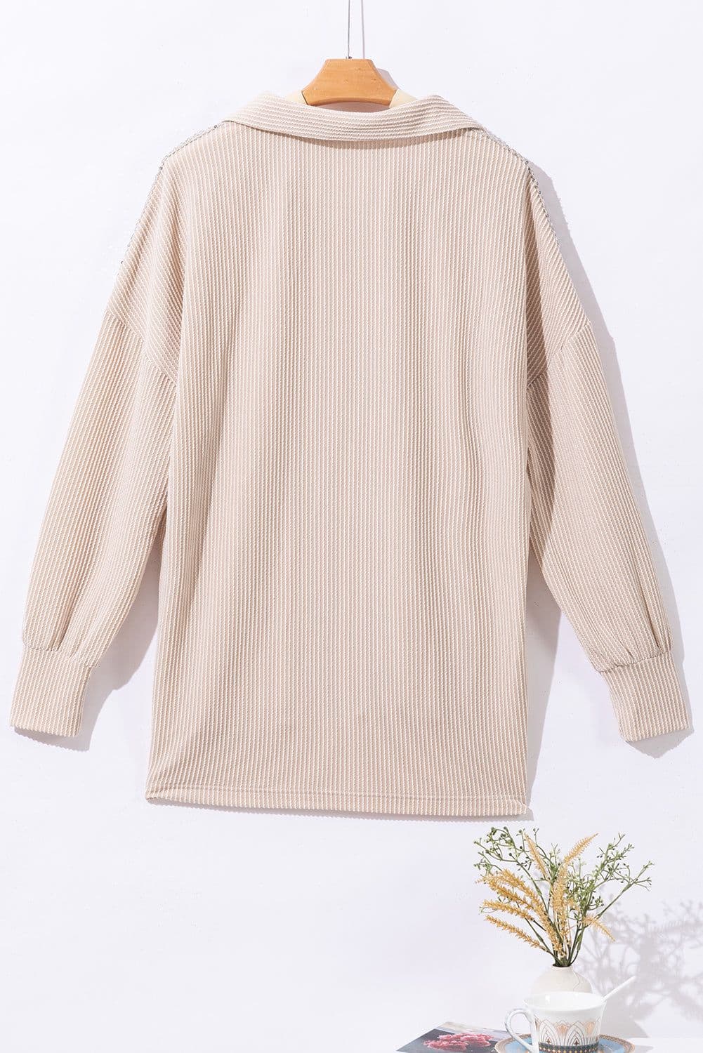 image-Parchment Sequin Patch Chest Pocket Corded Shacket