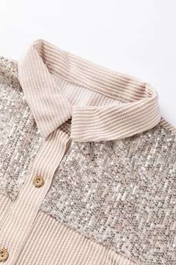 image-Parchment Sequin Patch Chest Pocket Corded Shacket