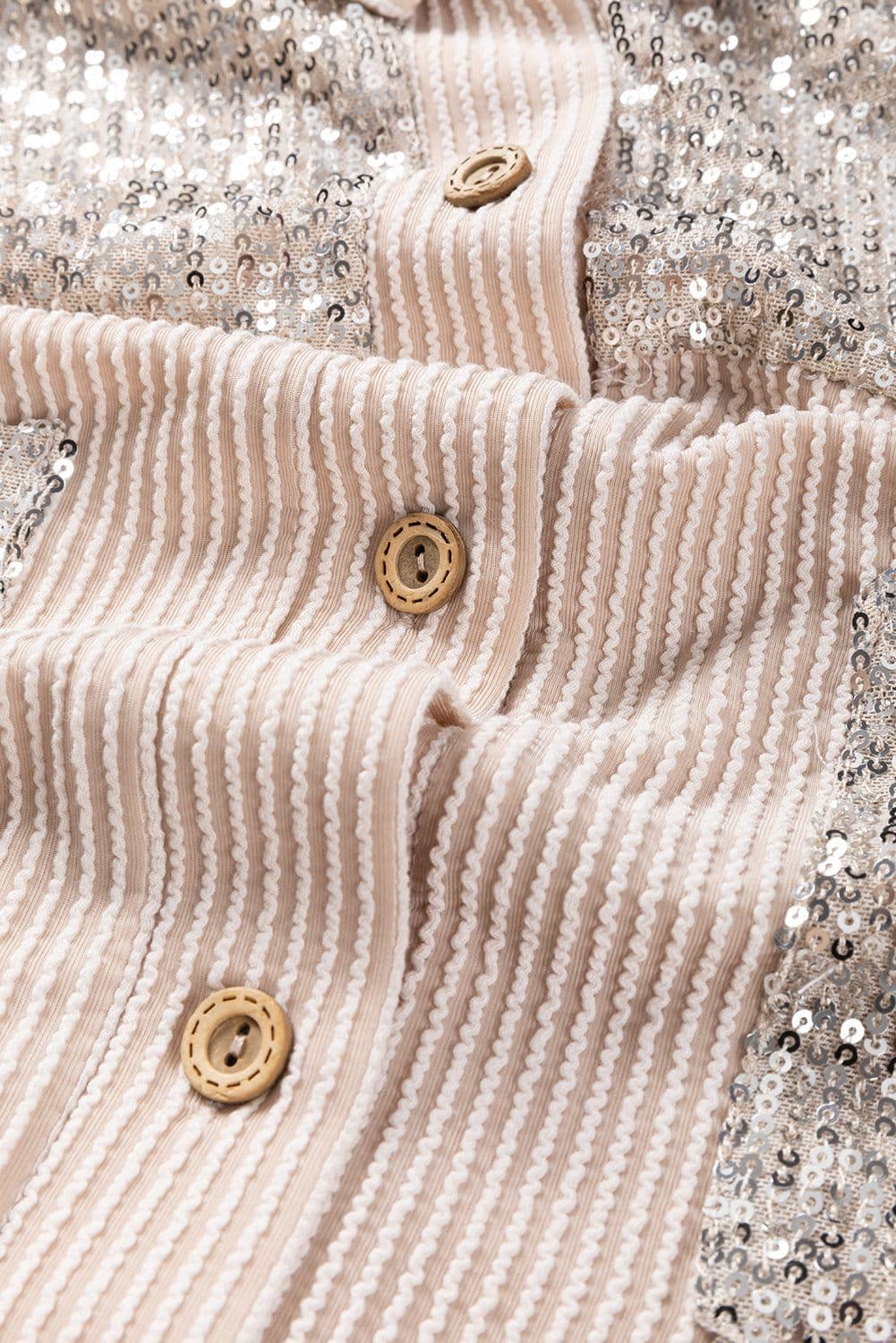 image-Parchment Sequin Patch Chest Pocket Corded Shacket
