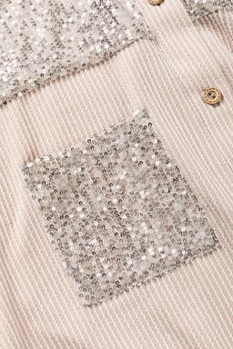 image-Parchment Sequin Patch Chest Pocket Corded Shacket