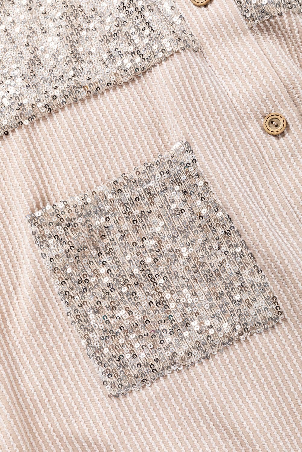 image-Parchment Sequin Patch Chest Pocket Corded Shacket