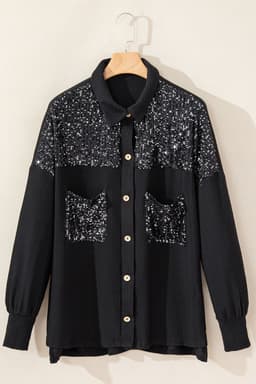 image-Parchment Sequin Patch Chest Pocket Corded Shacket