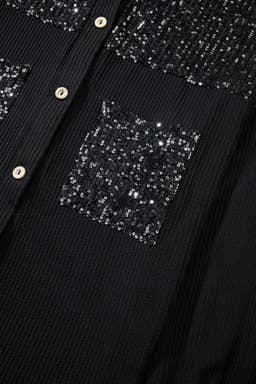 image-Parchment Sequin Patch Chest Pocket Corded Shacket