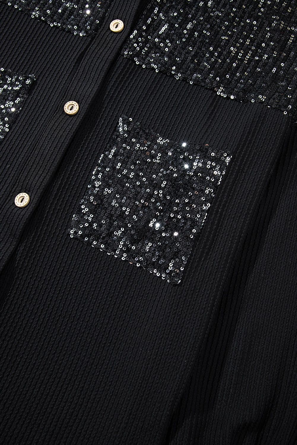 image-Parchment Sequin Patch Chest Pocket Corded Shacket