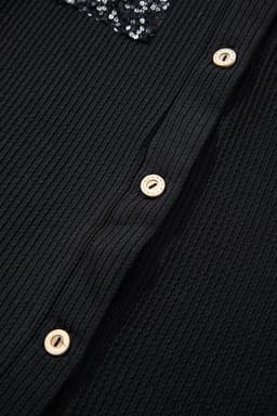 image-Parchment Sequin Patch Chest Pocket Corded Shacket