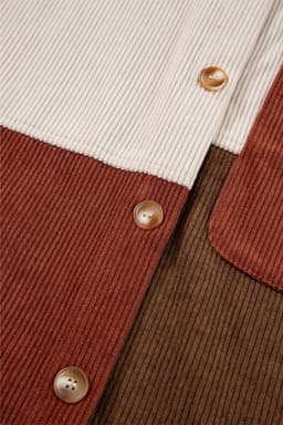image-Rose Red Colorblock Curved Hem Corduroy Shacket with Pocket