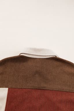 image-Rose Red Colorblock Curved Hem Corduroy Shacket with Pocket