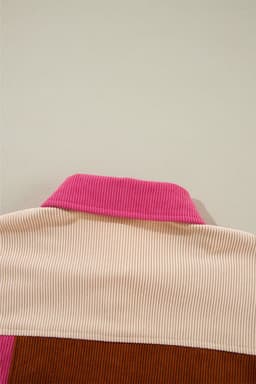 image-Rose Red Colorblock Curved Hem Corduroy Shacket with Pocket