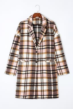 image-Khaki Plaid Button Up Lapel Jacket