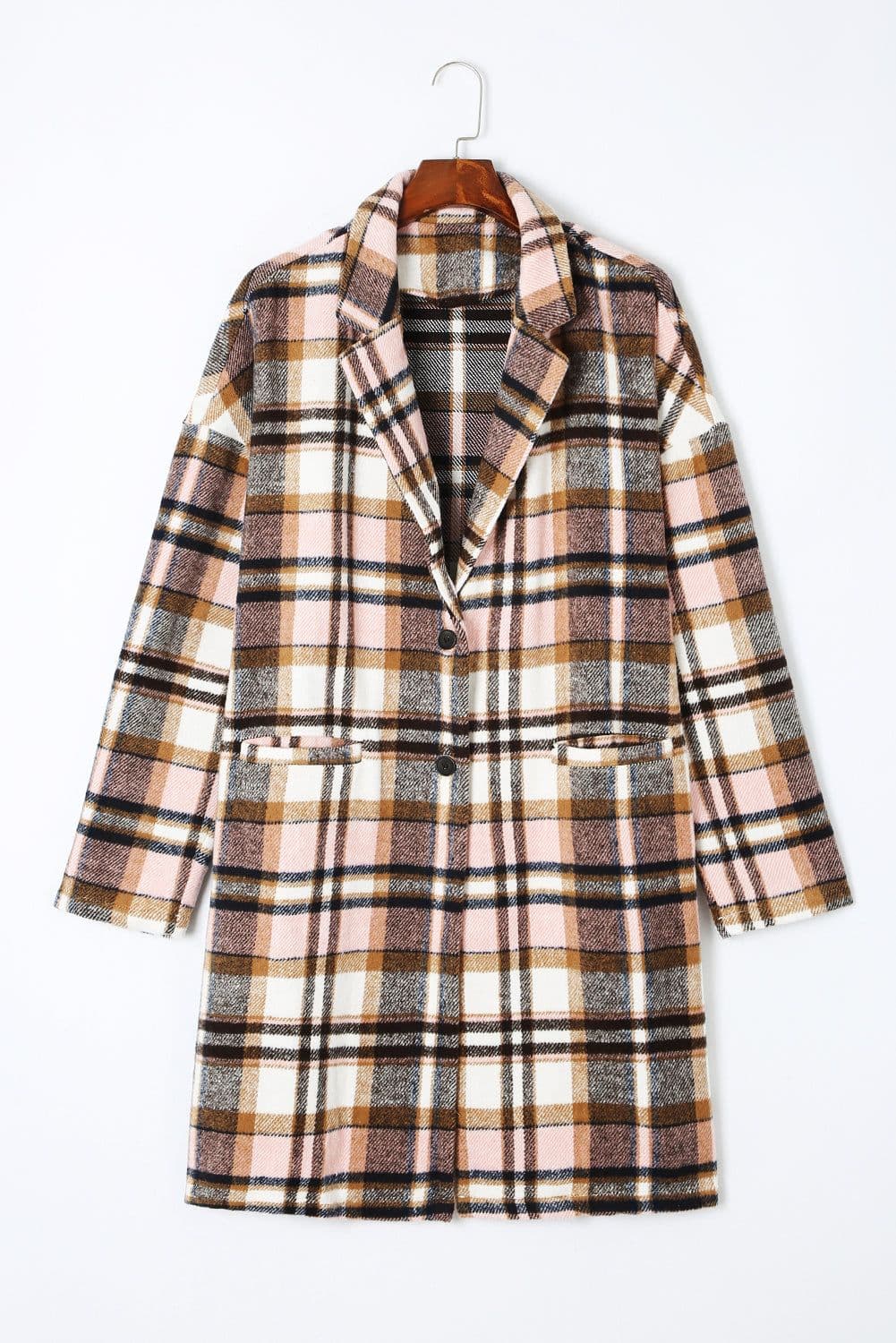 image-Khaki Plaid Button Up Lapel Jacket