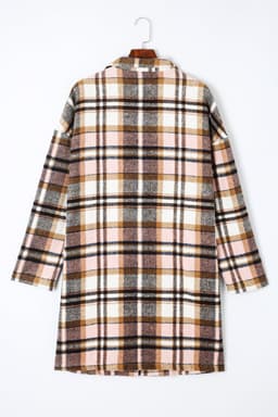 image-Khaki Plaid Button Up Lapel Jacket