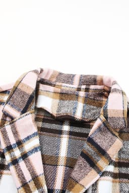 image-Khaki Plaid Button Up Lapel Jacket