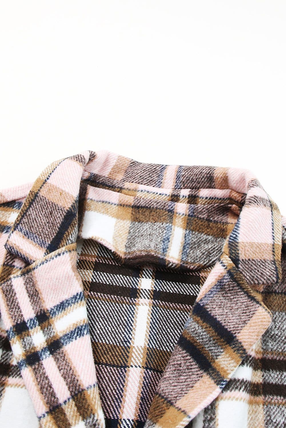 image-Khaki Plaid Button Up Lapel Jacket