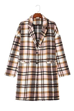 image-Khaki Plaid Button Up Lapel Jacket