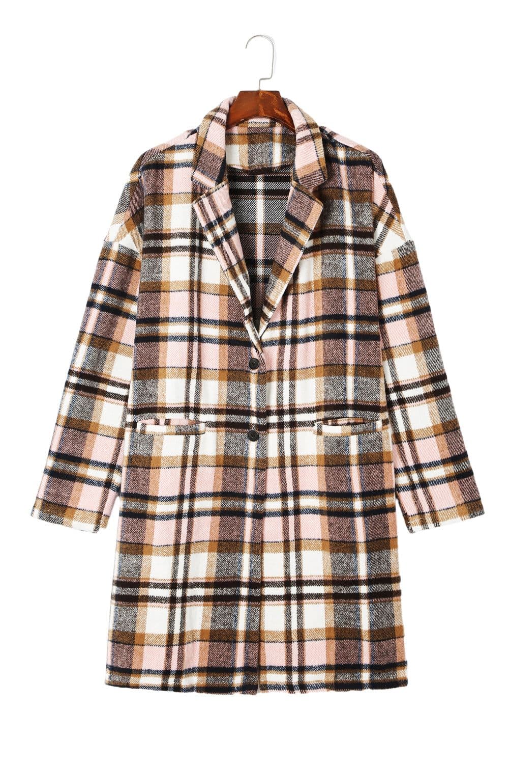 image-Khaki Plaid Button Up Lapel Jacket