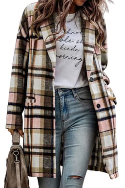 image-Khaki Plaid Button Up Lapel Jacket