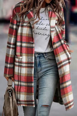 image-Khaki Plaid Button Up Lapel Jacket