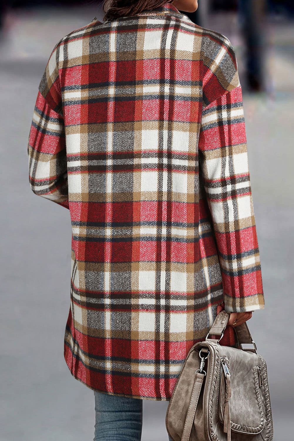 image-Khaki Plaid Button Up Lapel Jacket