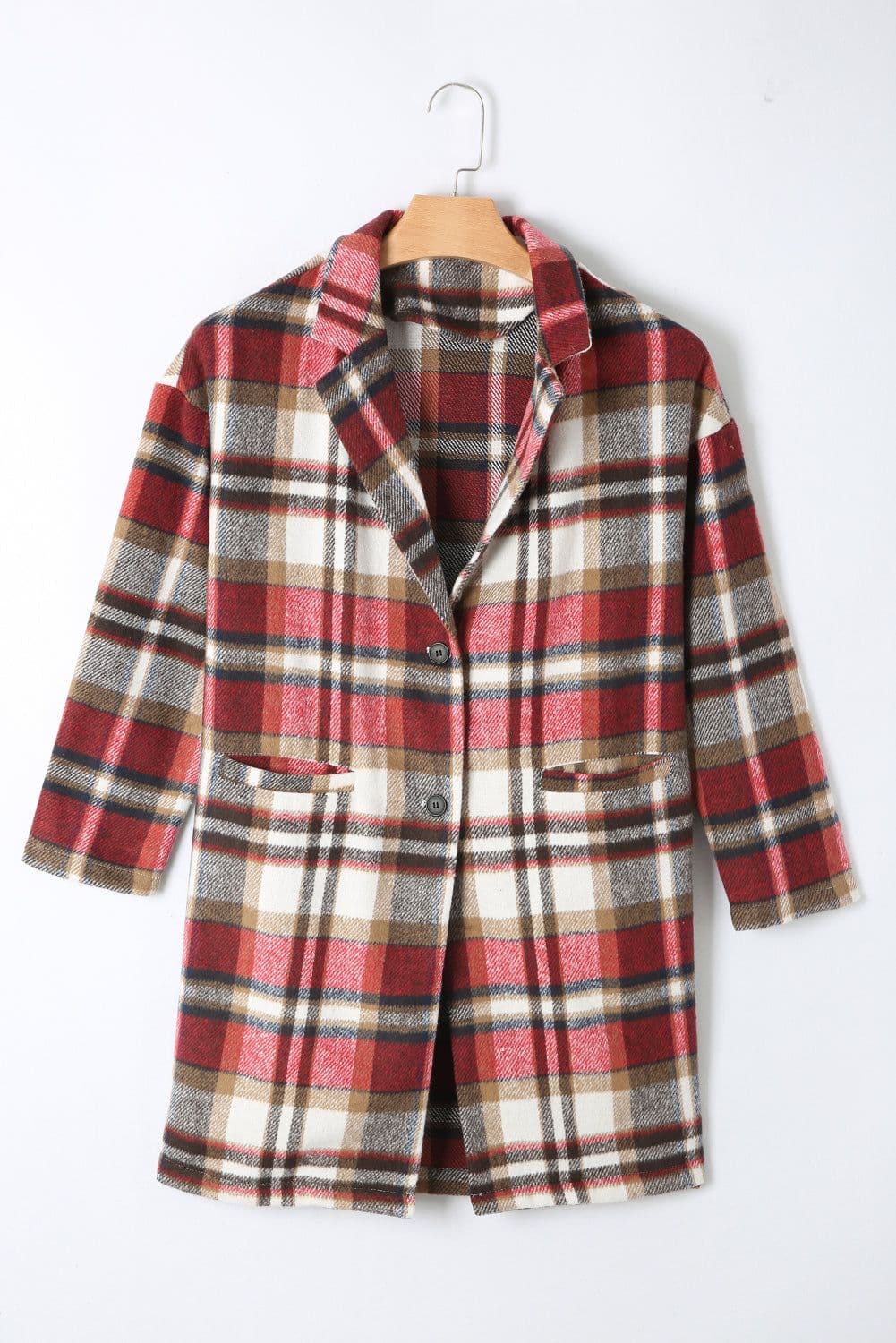 image-Khaki Plaid Button Up Lapel Jacket