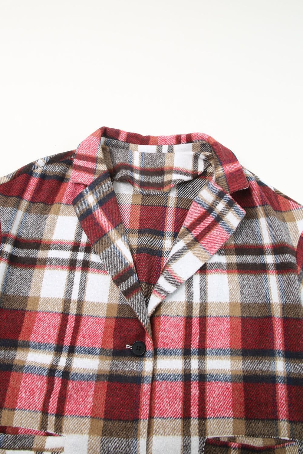 image-Khaki Plaid Button Up Lapel Jacket