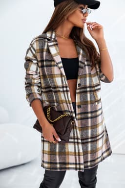 image-Khaki Plaid Button Up Lapel Jacket