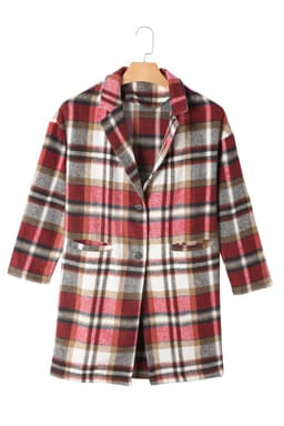 image-Khaki Plaid Button Up Lapel Jacket