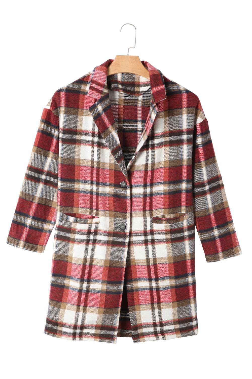 image-Khaki Plaid Button Up Lapel Jacket