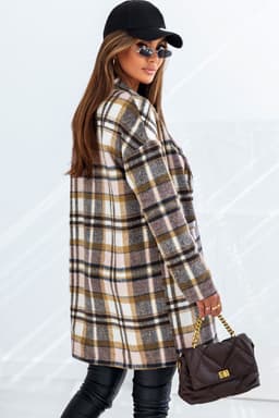 image-Khaki Plaid Button Up Lapel Jacket