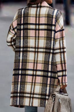 image-Khaki Plaid Button Up Lapel Jacket