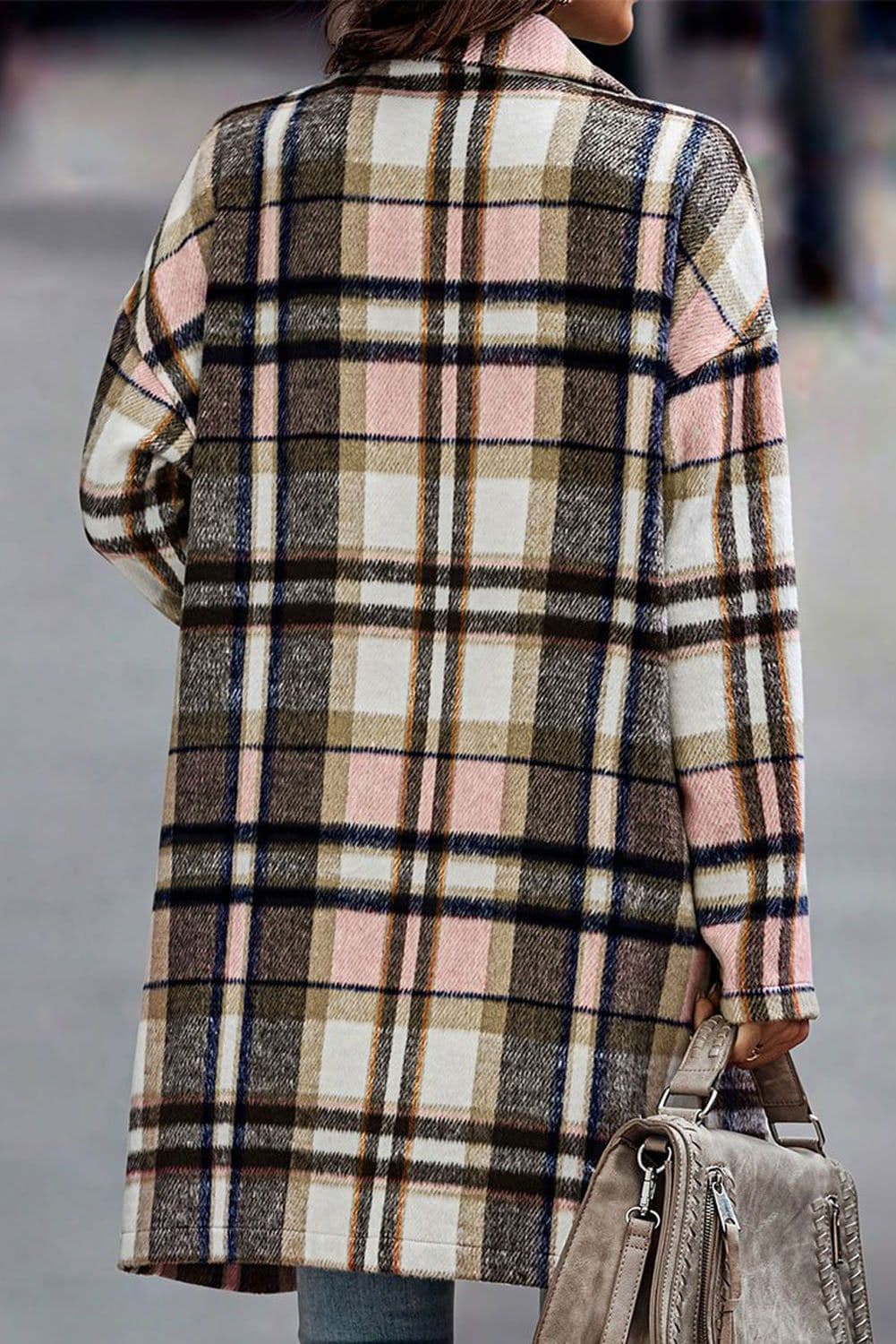 image-Khaki Plaid Button Up Lapel Jacket