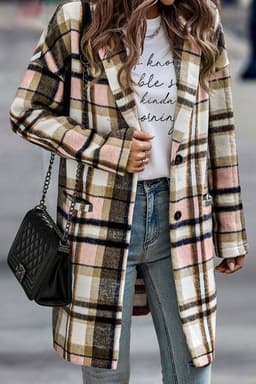 image-Khaki Plaid Button Up Lapel Jacket