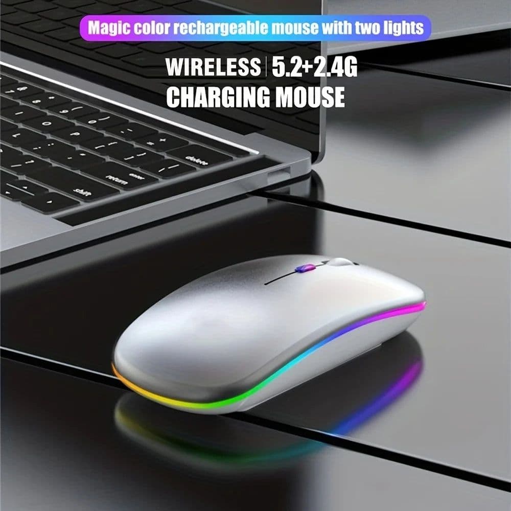 image-Wireless Mouse Bluetooth and 2.4GHz Dual Modes Rechargeable RGB Ergonomic Silent Click for PC iPad Laptop Cell Phone TV
