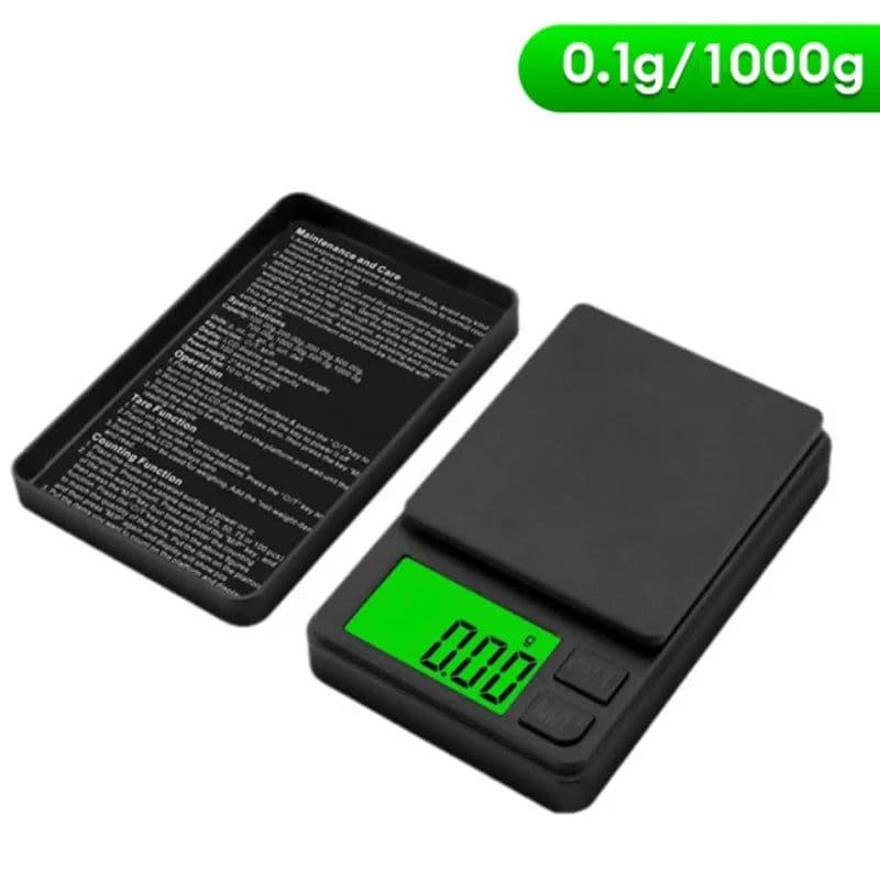 image-Precision Pocket Scale 1000g X 0.1g - Digital Gram, Food, Jewelry, Ounces/Grains Scale with Backlit LCD - Mini Scale for Travel