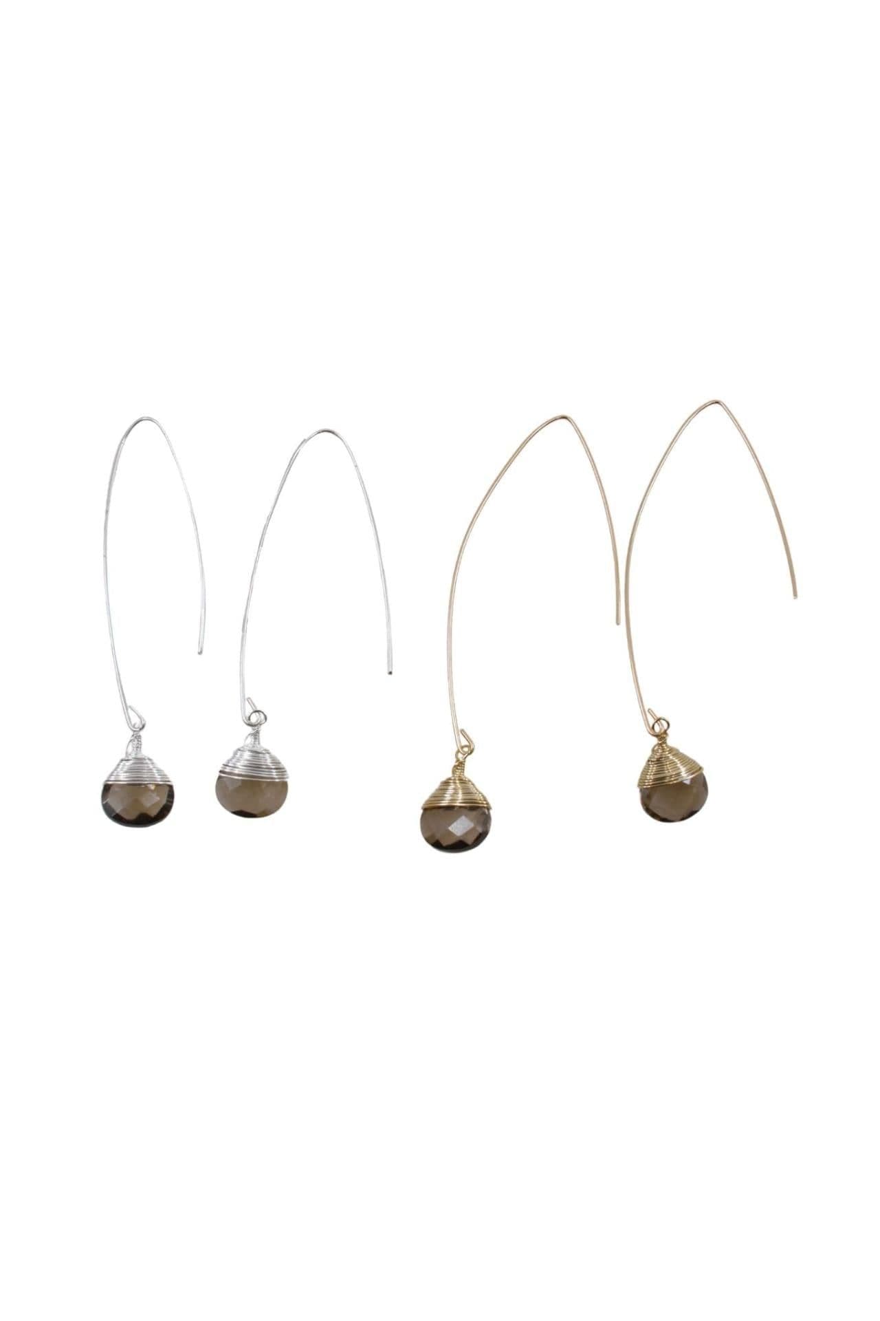 image-Jill Long Wire Drop Earrings in Smoky Quartz