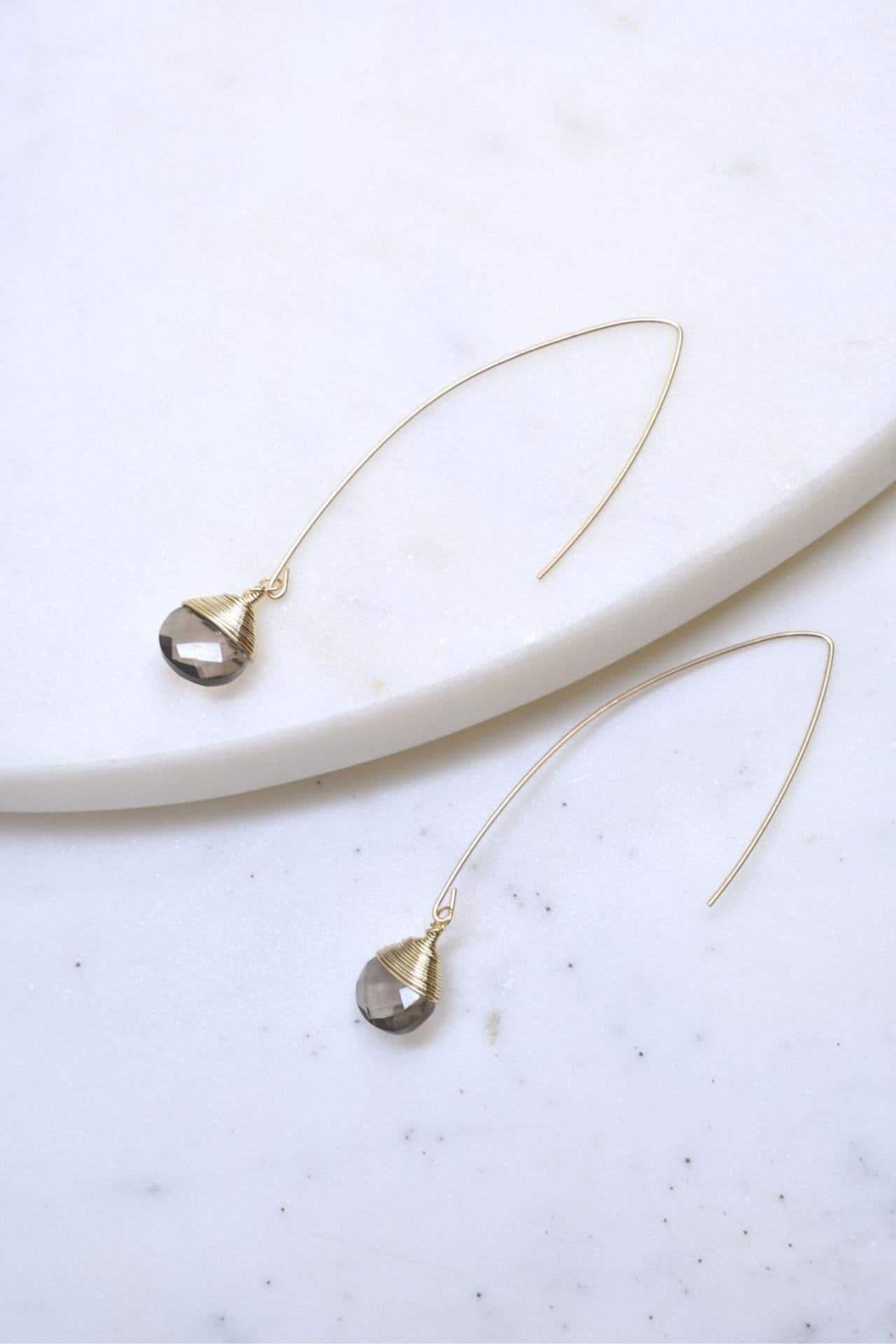 image-Jill Long Wire Drop Earrings in Smoky Quartz