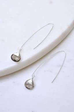 image-Jill Long Wire Drop Earrings in Smoky Quartz