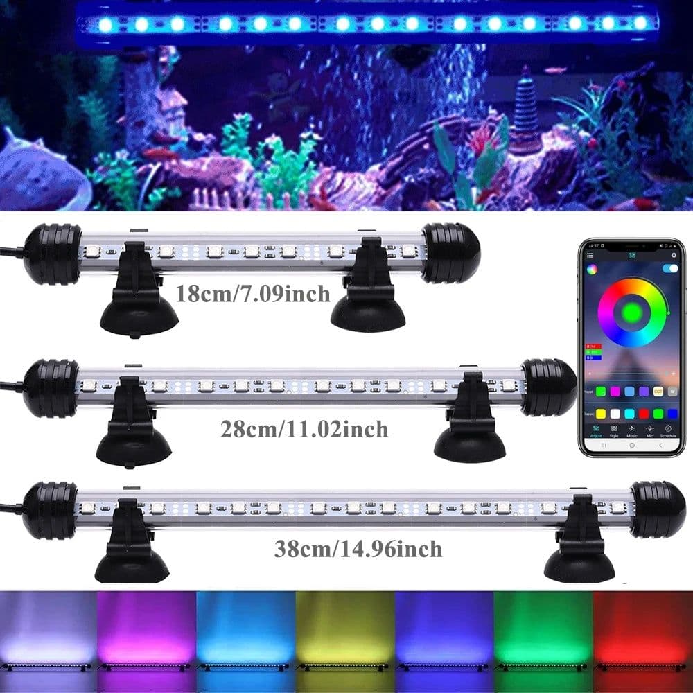 image-LED RGB Aquarium Light 18-38cm Bluetooth-compatible Colour Changing Fish Tank Lamp Waterproof Submersible Plant LED Lights Decor