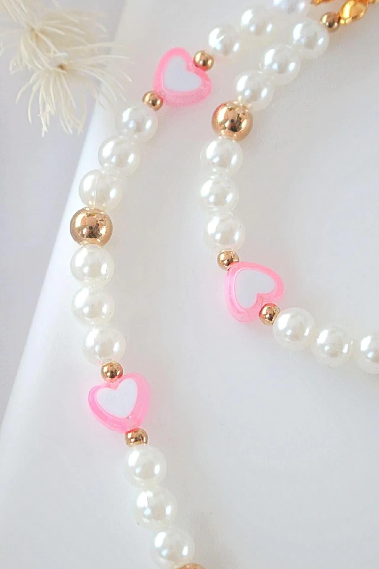 image-Candy Love Pink Hearts & Pearls Beaded Phone Lanyard